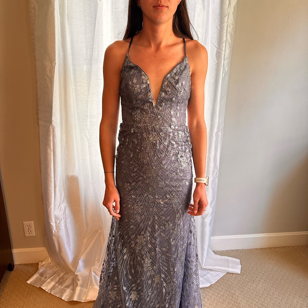 lavender with silver sequins overlay dress mermaid style skirt Size 4 by Camille